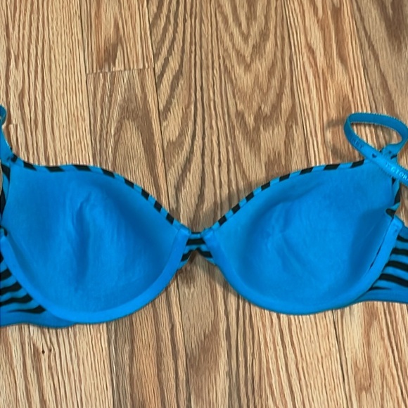 2010s striped teal and black Cotton Underwire bra, lined Demi, 36C - Picture 4 of 8